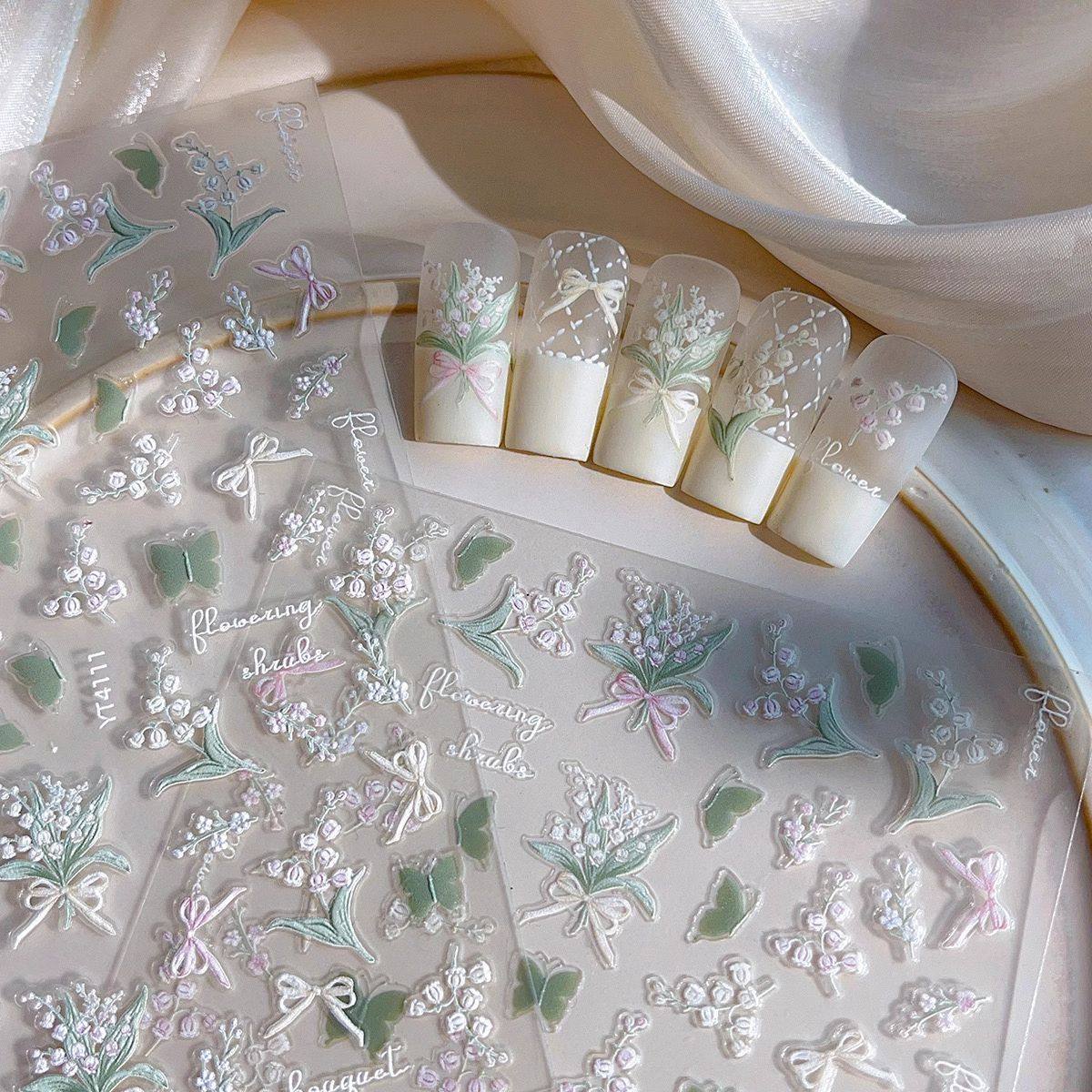 清新田园森系铃兰花指甲贴纸装饰