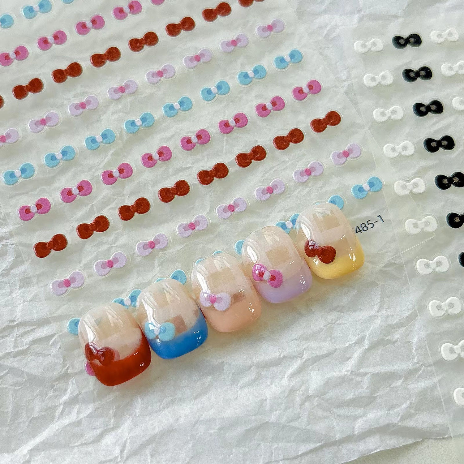 百搭蝴蝶结白色糖果diy指甲贴