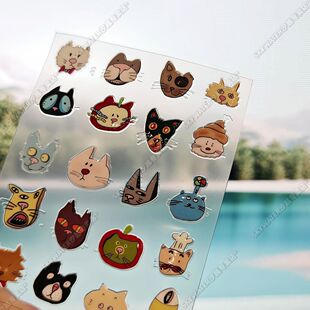 丑萌搞怪可爱猫猫咪凯蒂猫KT猫果冻美甲贴纸定制相机笔杆水杯贴纸