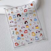 小红书同款 Q版 白雪公主美甲贴纸卡通浮雕3D日系指甲贴防水背胶贴