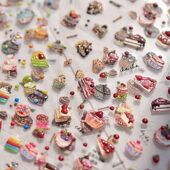 草莓樱桃派可爱浮雕果冻美甲贴纸甜点巧克力蛋糕派对小糖豆指甲贴