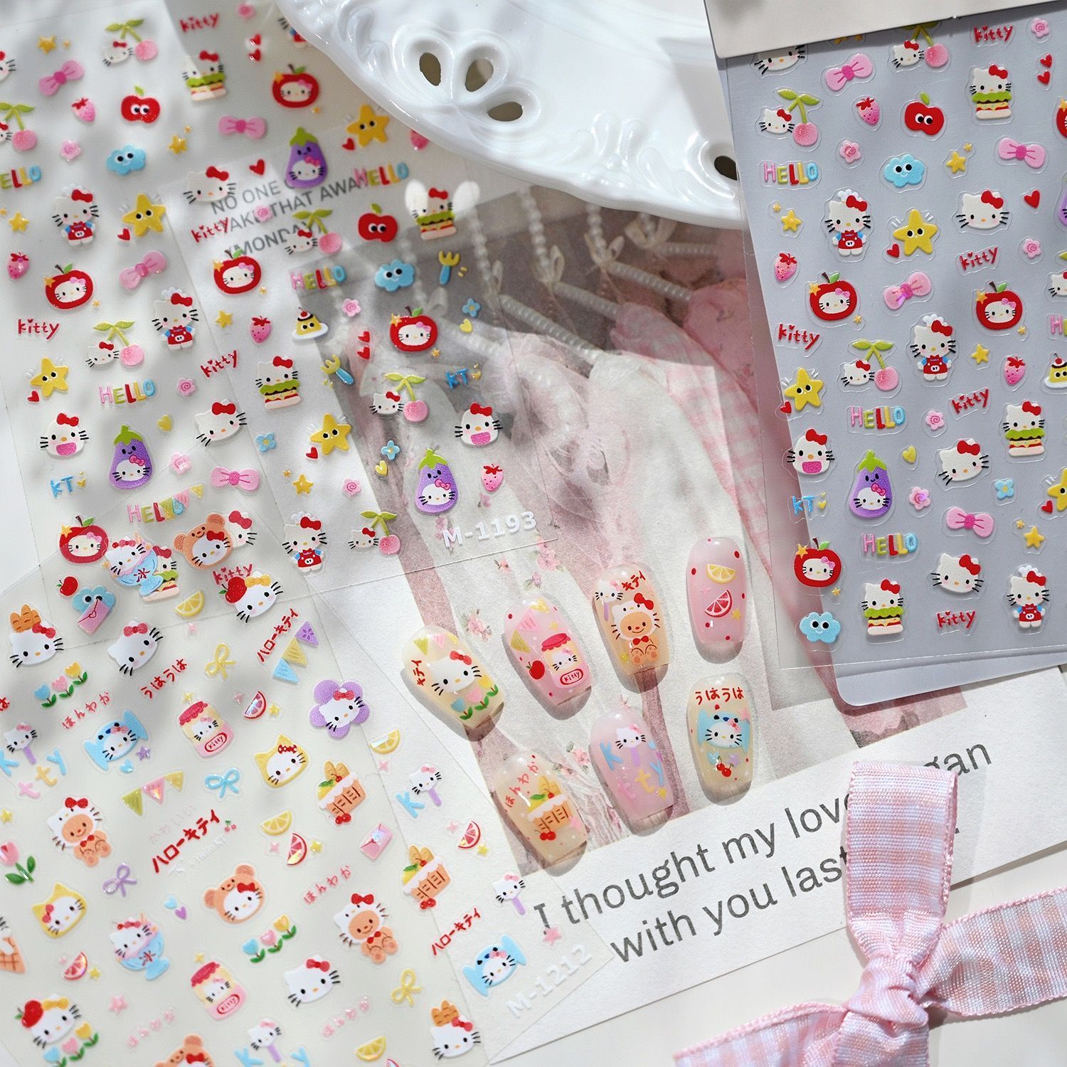 卡通可爱呆萌凯蒂kitty指甲贴纸贝壳光美甲饰品薄韧指甲贴定制diy