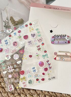 韩式ins风卡通蝴蝶结可爱线条小兔小熊美甲贴纸定制笔杆ccd相机贴