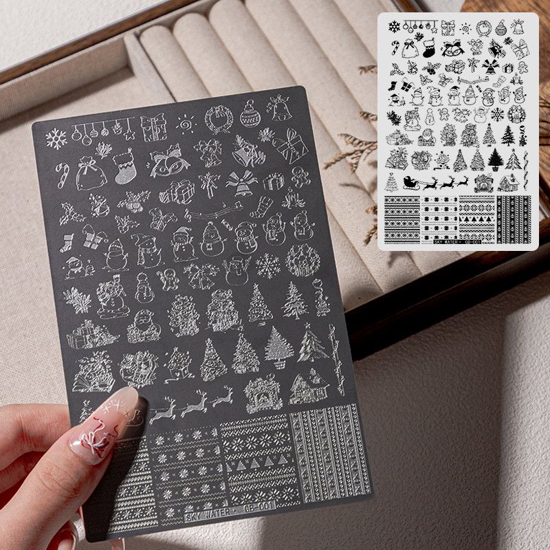 网红印花钢板美甲印花模版精致雪花圣诞树圣诞老人气球图案转印板