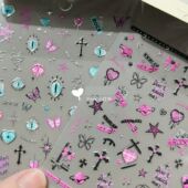 爆款 金属异瞳甜酷辣妹美甲贴纸ins十字架星星y2k指甲爱心背胶diy