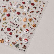 新款卡通圣诞节美甲贴纸3D立体雪花浮雕圣诞树高颜值指甲贴花背胶