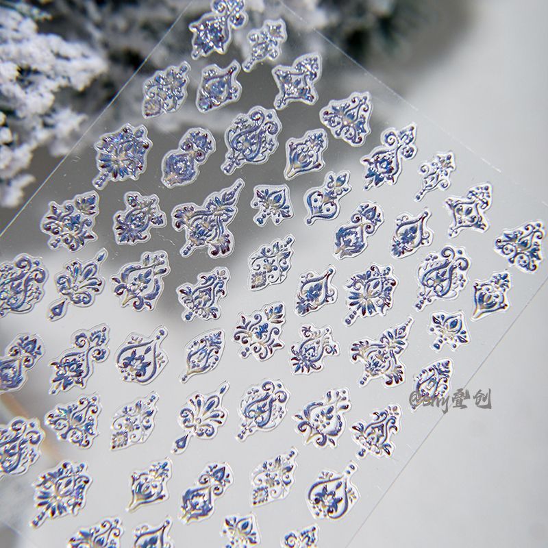Cyan sea新款蓝色贝壳中式国风簪花美甲贴纸小清新花朵宫廷风贴花