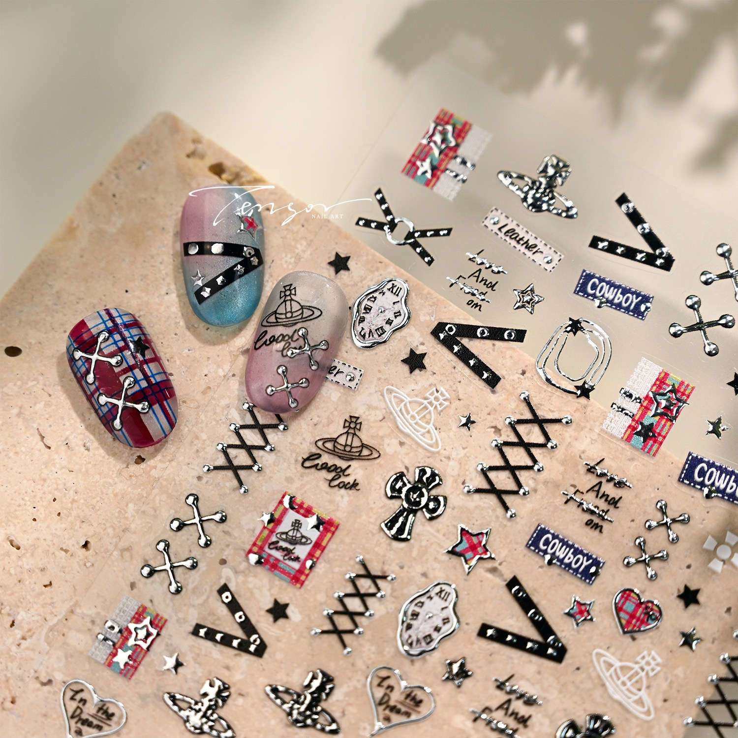 复古甜酷风绑带美甲贴纸酷帅绑带元素辣妹十字架星星土星指甲贴,彩妆/香水/美妆工具,指甲装饰,淘宝优惠券,粉丝福利购,淘宝优惠卷