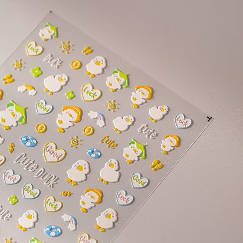 可爱小黄鸭立体3D浮雕美甲贴纸工厂定制卡通小鸭小图案ccd笔杆贴