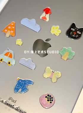 韩系滴胶贴纸高颜值插画ins风立体3D背胶果冻贴纸小黑猫咪diy手机