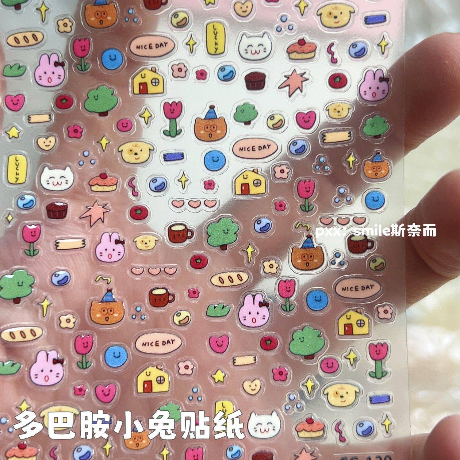 2025新款多巴胺小兔果冻美甲贴纸迷你小兔家园diy笔杆水杯ccd咕卡