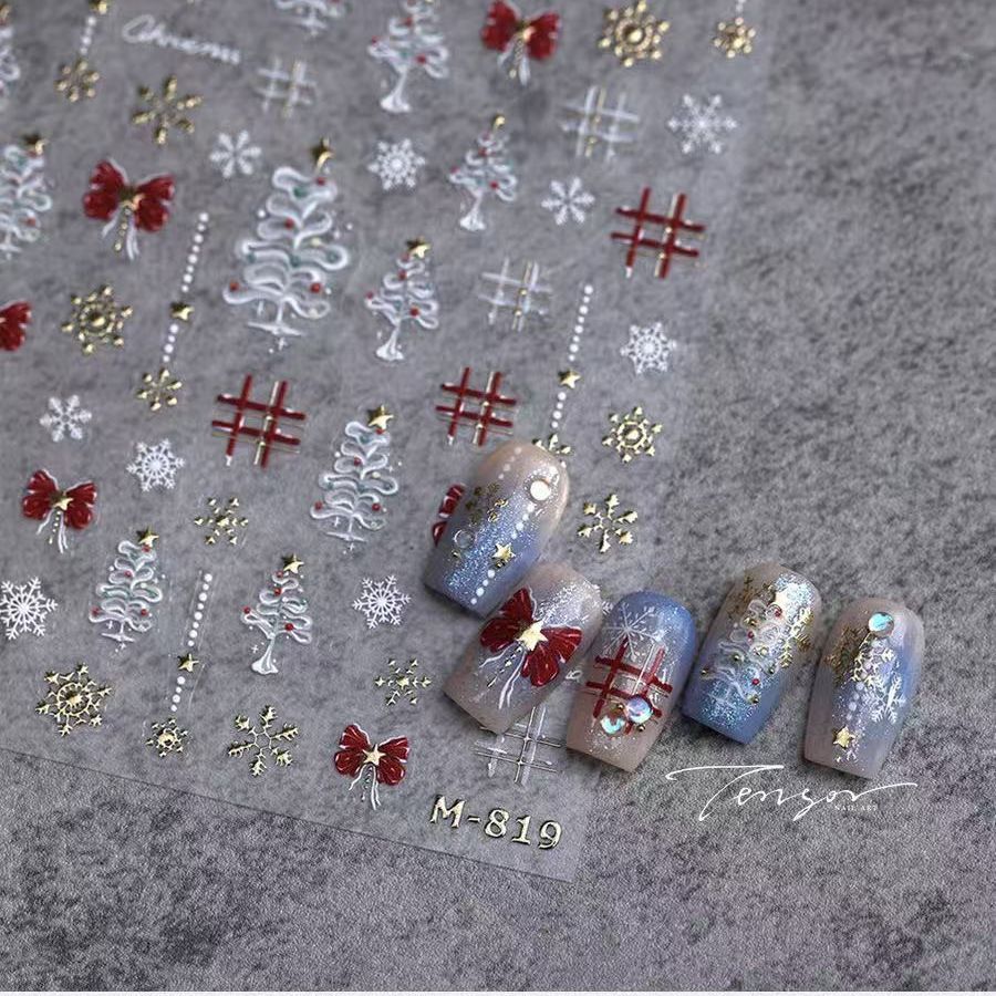 浮雕烫金圣诞雪花指甲贴纸