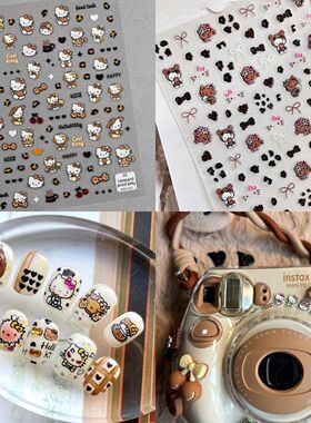 黑皮亚裔豹纹Hello Kitty凯蒂KT猫可爱甜酷美甲贴纸定制手账CCD贴