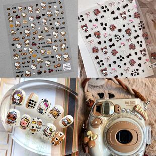 黑皮亚裔豹纹Hello Kitty凯蒂KT猫可爱甜酷美甲贴纸定制手账CCD贴