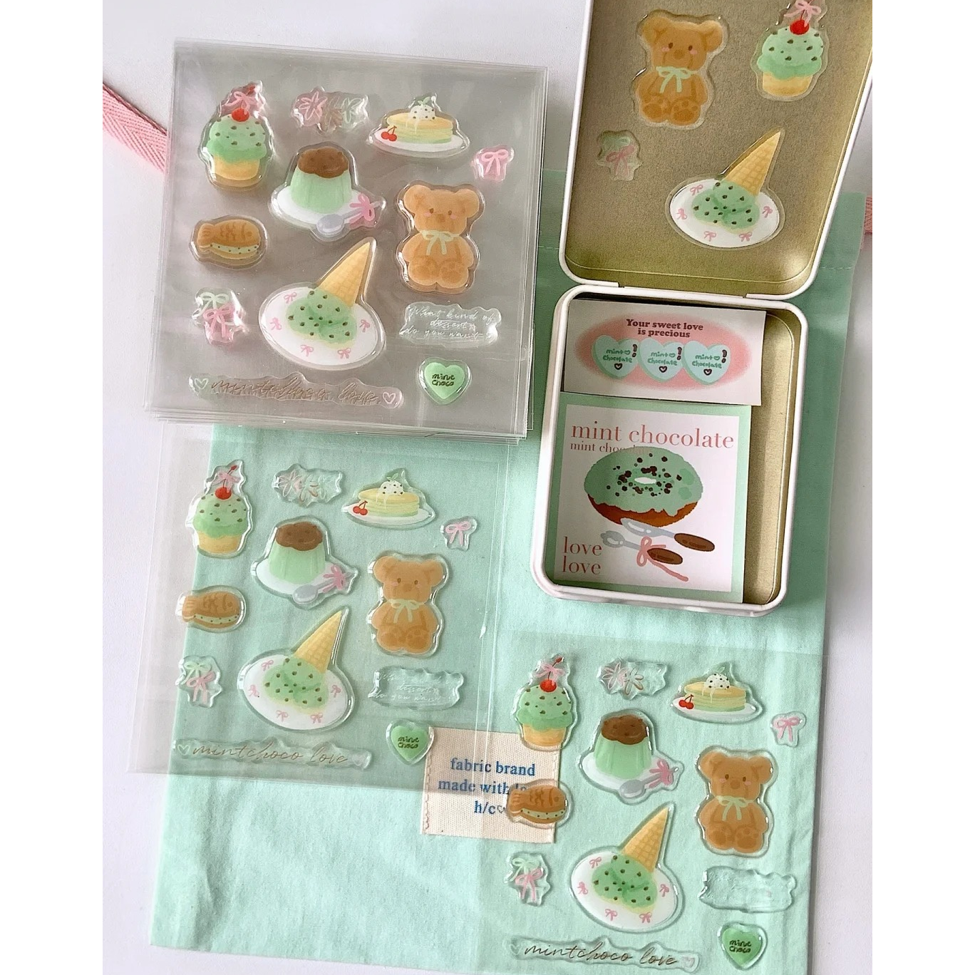 韩系ins薄荷小熊果冻贴纸