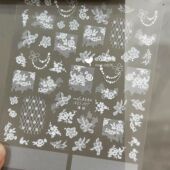 饰贴纸diy免水绘指甲装 白色蕾丝玫瑰花朵 3d浮雕立体美甲装 饰贴纸