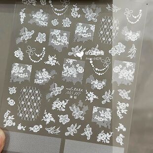 白色蕾丝玫瑰花朵 3d浮雕立体美甲装饰贴纸diy免水绘指甲装饰贴纸