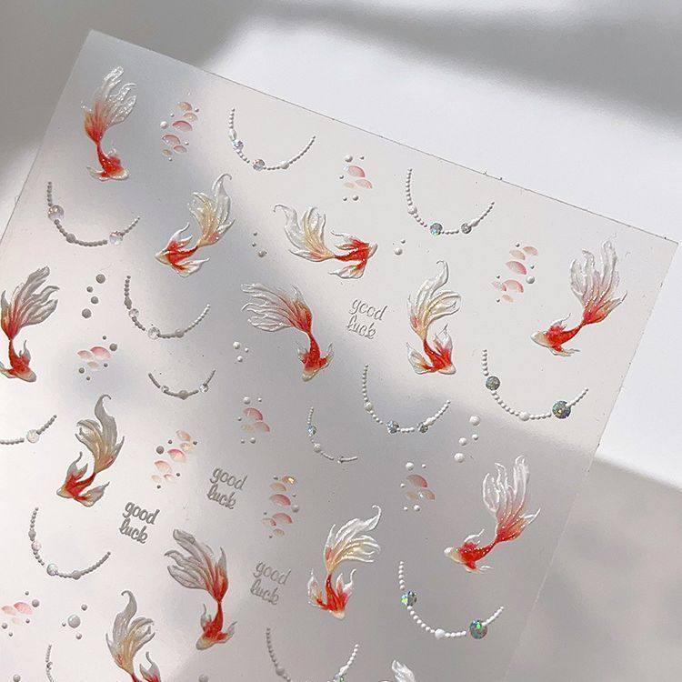 可爱星光爆闪锦鲤金鱼法式贝壳光美甲贴纸定制DIY背胶防水装饰贴,彩妆/香水/美妆工具,指甲装饰,淘宝优惠券,粉丝福利购,淘宝优惠卷