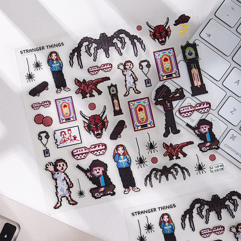 Sky怪奇物语美式恐怖怪谈diy贴纸周边创意贴纸diy像素马赛克