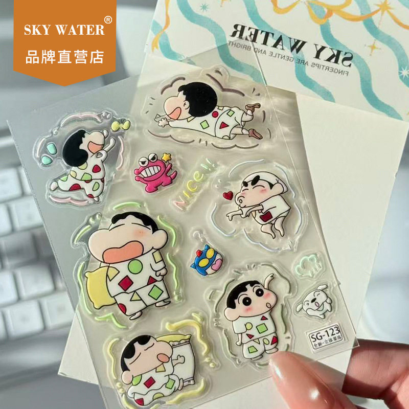 Sky爆款蜡笔小新睡衣派对大图贴纸果冻可爱卡通手机咕卡diy装饰贴