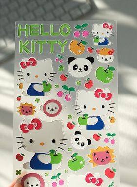 Sky原创绿色苹果字母小熊猫Kitty浮雕大图贴纸ccd手机咕卡装饰贴