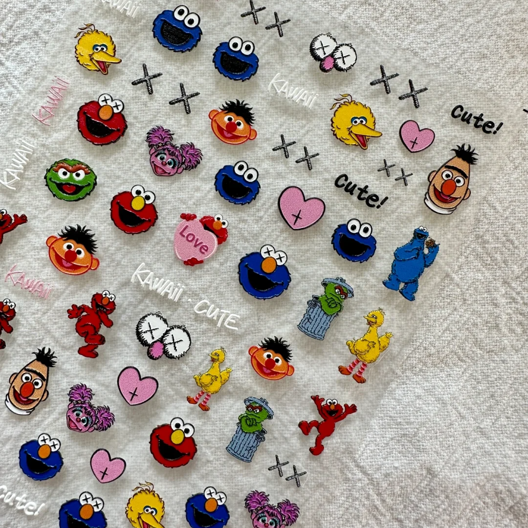 新款小怪兽系列美甲贴纸超仙森系可爱彩色怪兽通用diy指甲装饰贴