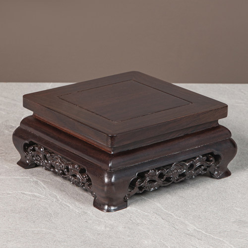 乌木红木雕刻工艺品佛像装饰品花瓶盆景奇石实木长方形底座支架