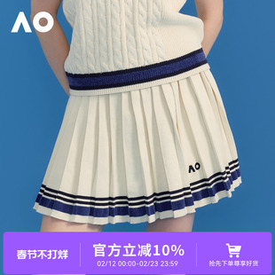 AO澳网间色毛织半裙运动半身裙2025秋装新款百褶裙跑步健身网球裙