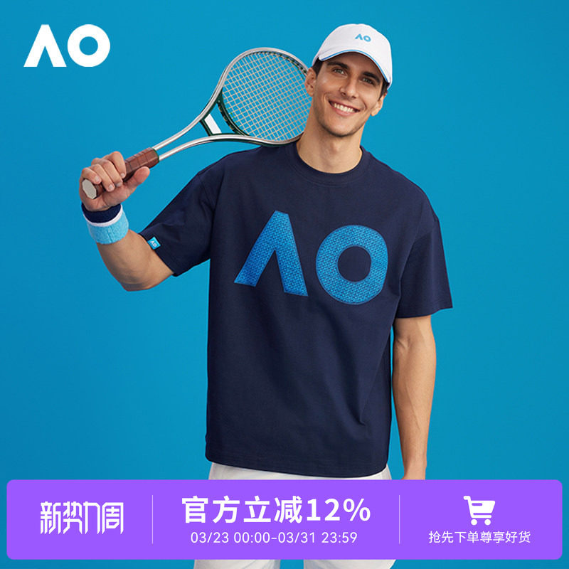 AO澳网运动印花T恤宽松2025夏男女情侣款短袖运动网球服上衣t恤