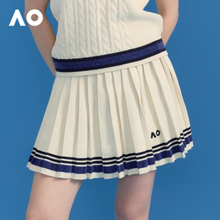 AO澳网间色毛织半裙运动半身裙2025秋装新款百褶裙跑步健身网球裙