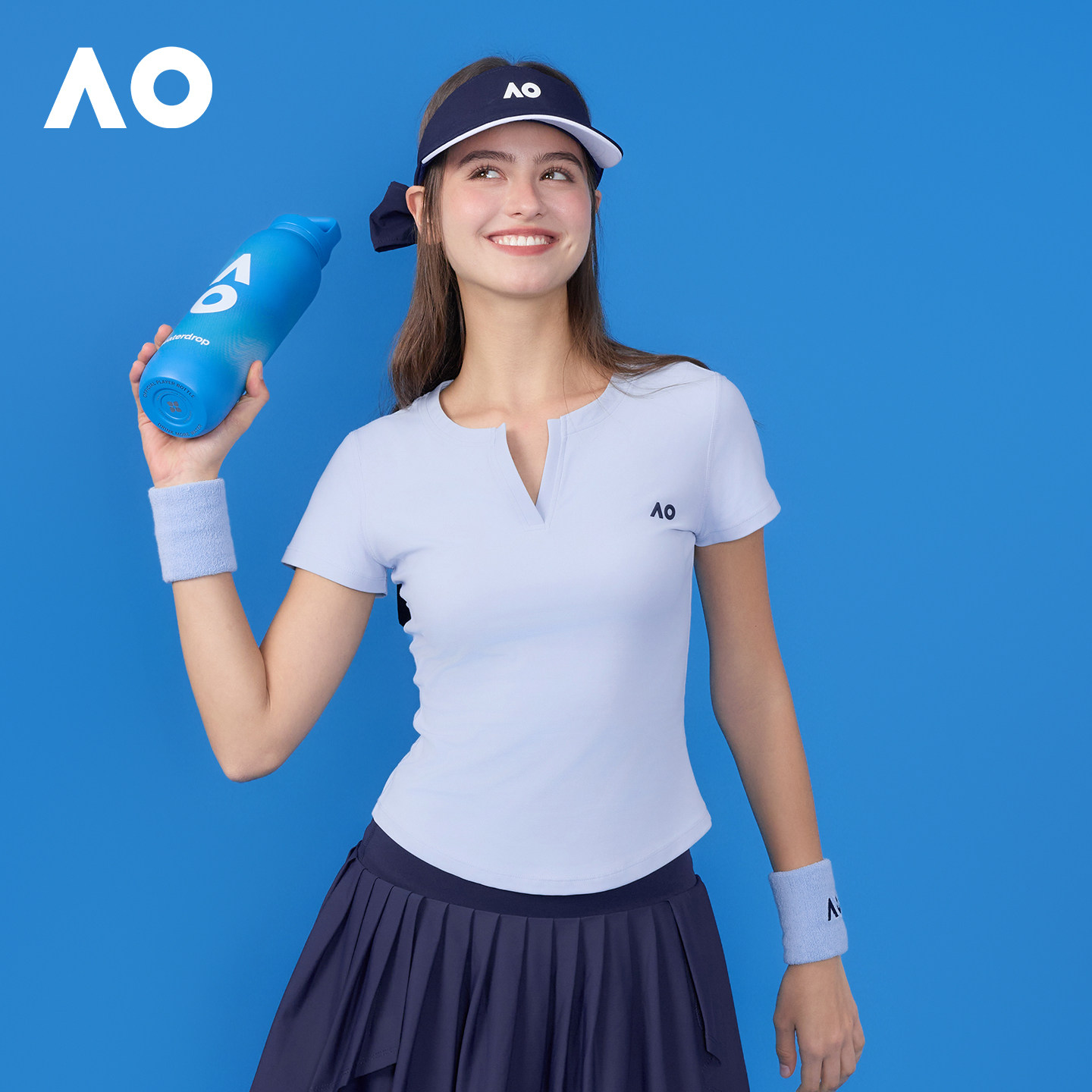 AO澳网运动T恤女V领收腰紧身速干短袖网球t恤动上衣网球服上衣