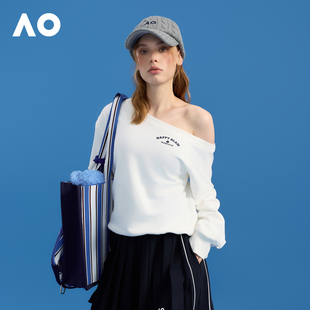 AO澳网运动服运动套头衫露肩斜肩卫衣外套女秋季2025新款网球服