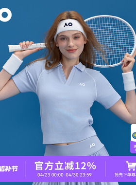 AO澳网运动POLO衫经典一体织一体杯短袖女网球服领跑步修身T恤