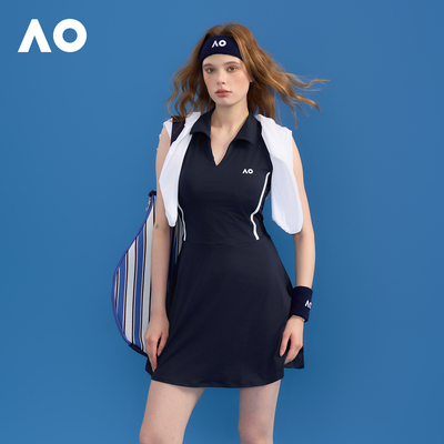 AO澳网柔软舒适亲肤翻领网球露腰修身女士运动连衣裙