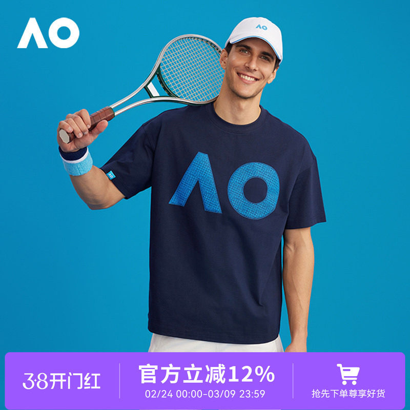 AO澳网运动印花T恤宽松2025夏男女情侣款短袖运动网球服上衣t恤