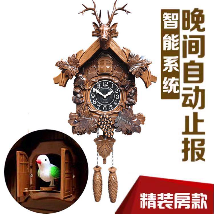 自动开 门报时布谷鸟挂钟咕咕钟北欧覆古风格时钟客厅钟表挂饰挂