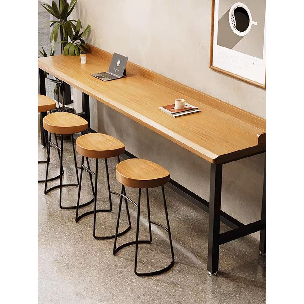 吧台桌实木长条桌子家用靠墙窄桌子酒吧台餐饮奶茶店商用高脚桌椅