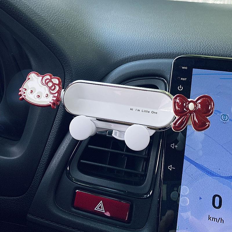 卡通蝴蝶结可爱小猫手机车载支架出风口车内汽车导航固定架支撑架