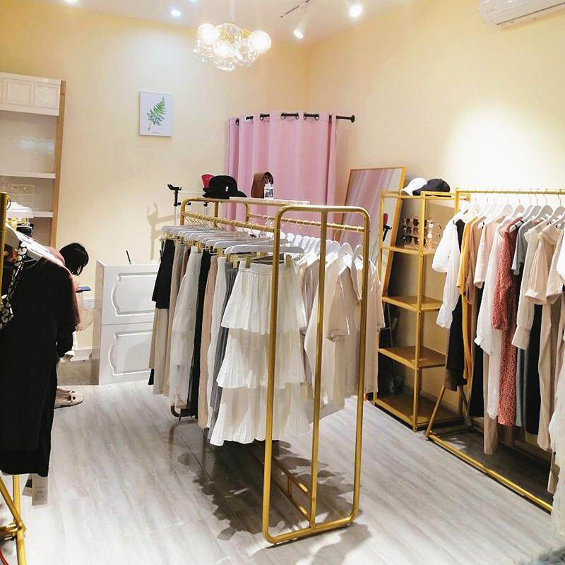 女服装店展示架落地式双排中岛货架店铺中间简约双杠展示架金色
