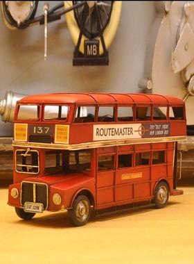 英式双层陈设巴士铁覆古工业风格装饰欧美英式礼品饰品