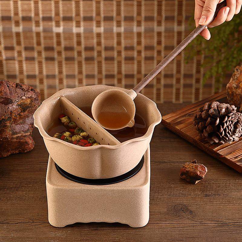 麦饭石粗陶煮茶器黑晶炉壶提梁壶电热陶瓷烧水壶煮茶壶侧把养生壶