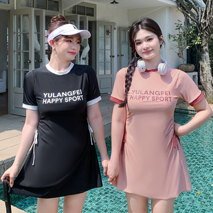 新款 胖mm泡温泉泳装 大码 泳衣微胖女孩遮肉显瘦保守分体游泳衣女款