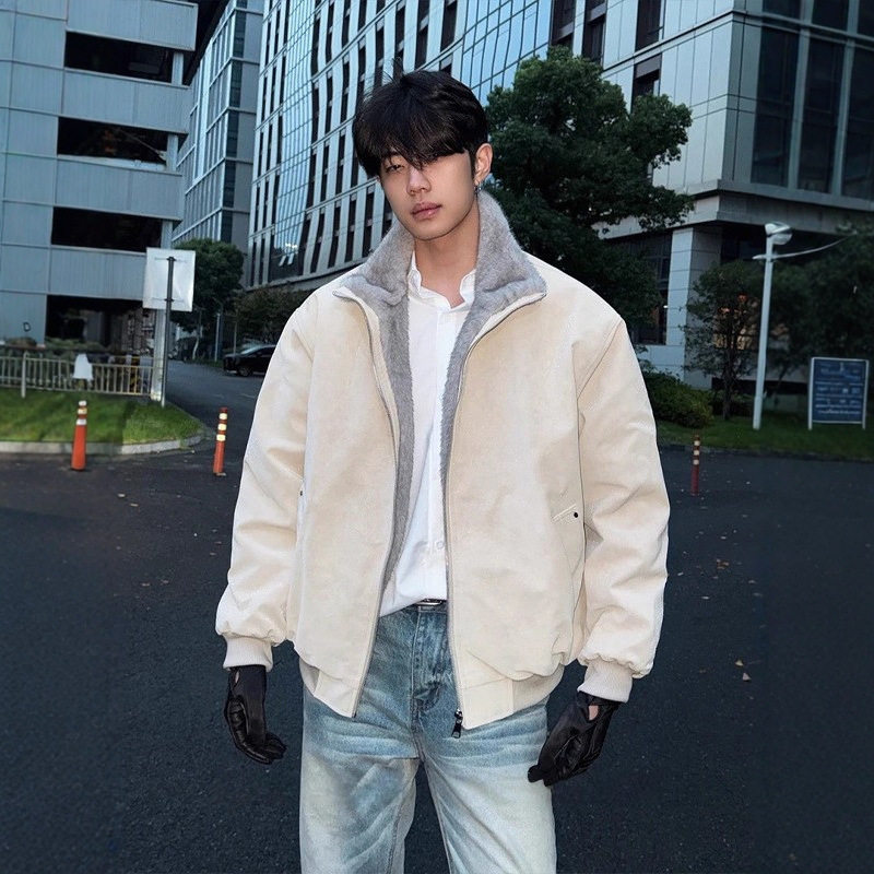 美式复古加绒洋气棉衣男款棉服冬季高街痞帅加厚保暖座山雕外套男