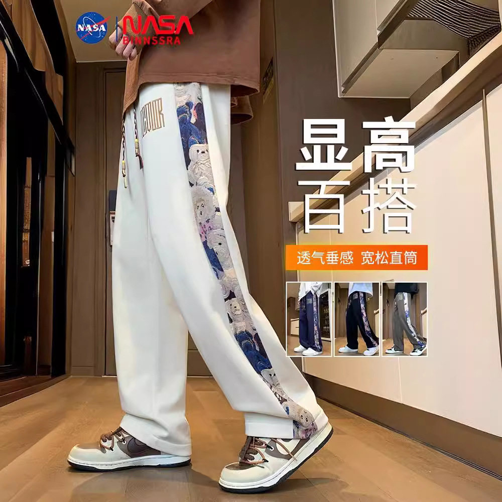 NASA裤子男士夏季2024国潮刺绣直筒卫裤美式休闲裤男款百搭直筒款
