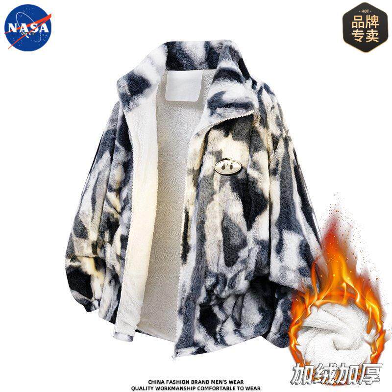 NASA品牌高质量扎染渐变羊羔绒棉服外套冬季加绒加厚保暖舒适夹克