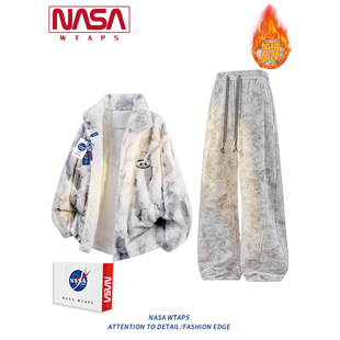 加绒加厚棉衣套装 潮牌扎染渐变仿兔毛立领棉服男款 ABOUT冬季 NASA