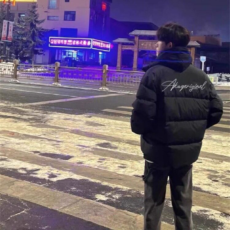 美式字母印花棉服男女冬季加厚高级感棉衣外套黑色立领休闲面包服