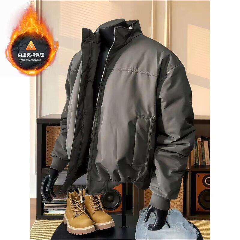 港风高级感棉服男士秋冬季夹棉保暖时尚帅气机车服飞行服夹克外套