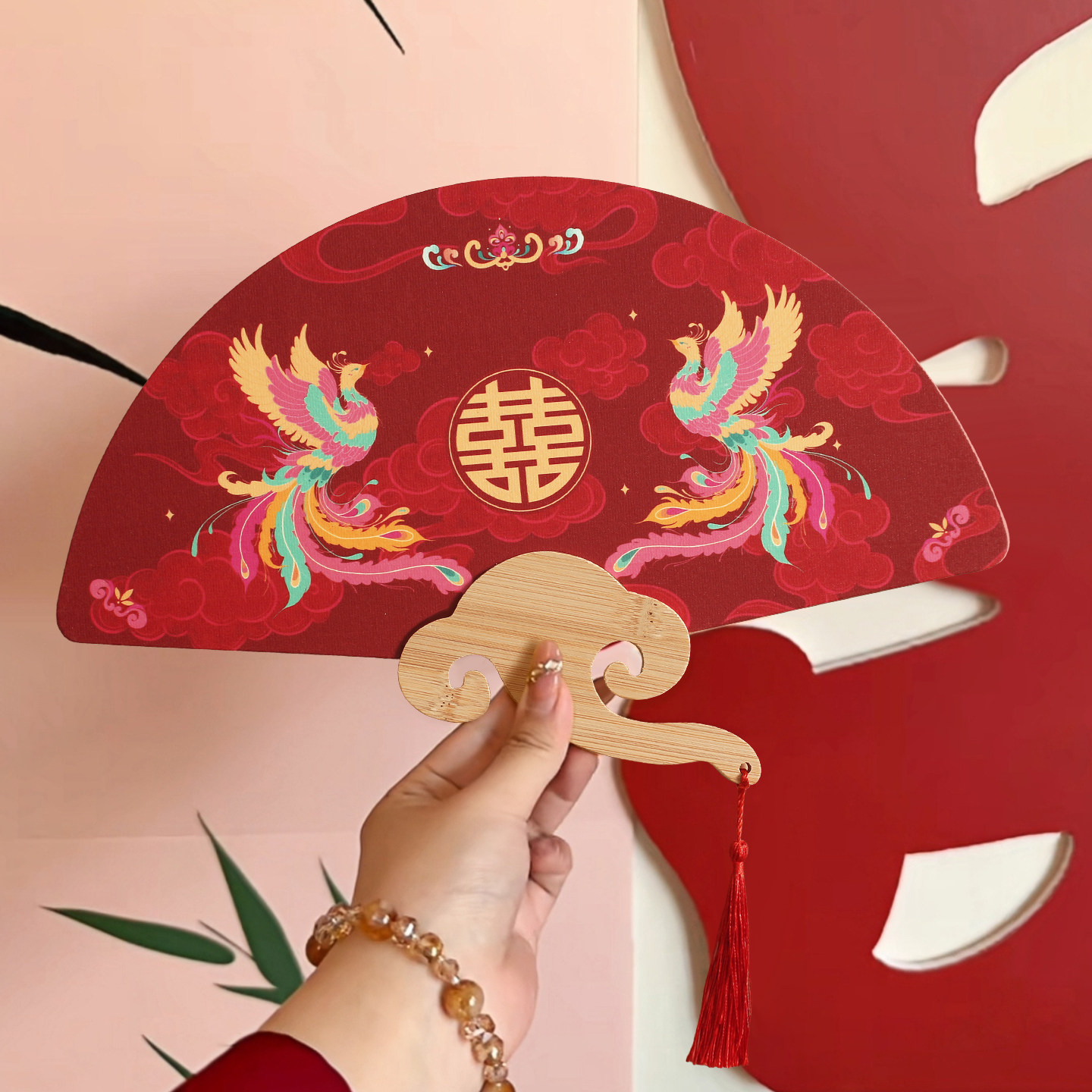 团扇结婚祥云竹柄宣纸扇囍字2025