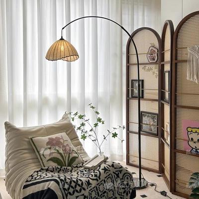 新款中古落地灯客厅高级感美式复古钓鱼灯沙发旁边氛围感立式台灯